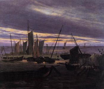 卡斯帕爾 大衛 弗裡德裡希 Boats In The Harbour At Evening 卡斯帕爾 大衛 弗裡德裡希 Boats In The Harbour At Evening